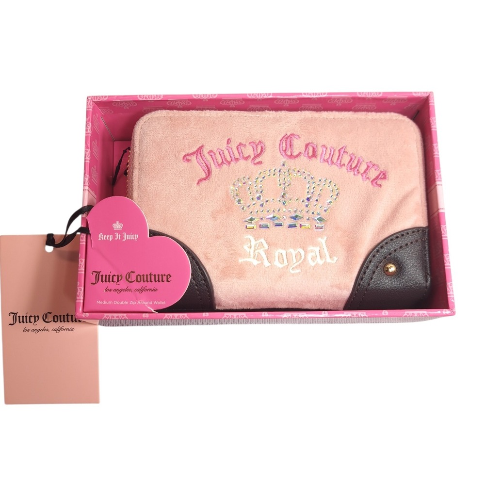 Juicy Couture Royal Kingdom Double‎ Medium Zip Around Wallet Taffy Crown Design